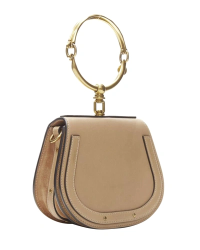Shop Chloé Chloe Medium Nile Gold Bangle Bracelet Handle Taupe Leather Saddle Bag In Beige