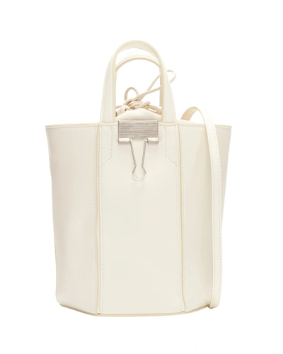 Shop Off-white Off White Virgil Abloh Allen Binder Clip Cream Leather Drawstring Tote Bag