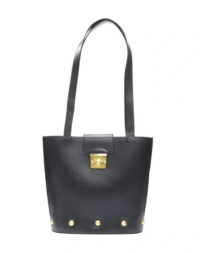 Shop Ferragamo Vintage Salvatore  Black Smooth Leather Gold Clasp Lock Shoulder Bag