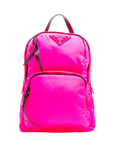 Shop Prada Neon Pink Tessuto Nylon Triangle Logo Small Sling Backpack Bag