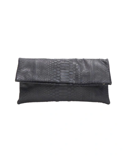 Shop Other Designers Akkesoir Black Genuine Scaled Leather Fold Over Rectangular Clutch Bag