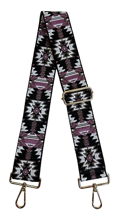 Shop Ahdorned 2" "tribal" Embroidered Bag Strap In Black/white/pink In Multi