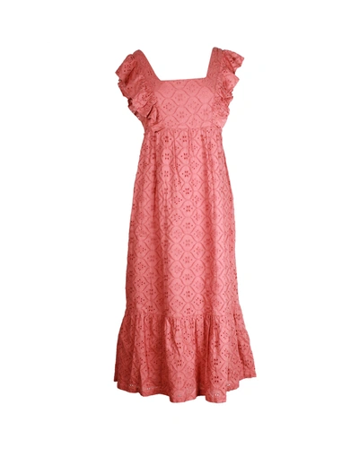 Shop Ba&sh Ba & Sh Byrd Broderie Anglaise Midi Dress In Pink Cotton