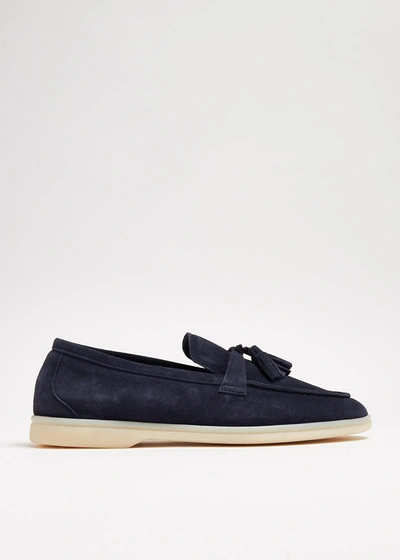Shop Scarosso Leandra Tassel Loafers In Navy Blue Suede