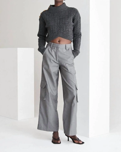 Shop Crescent Oliva Mock Neck Cropped Sweater In Charcoal In Pink