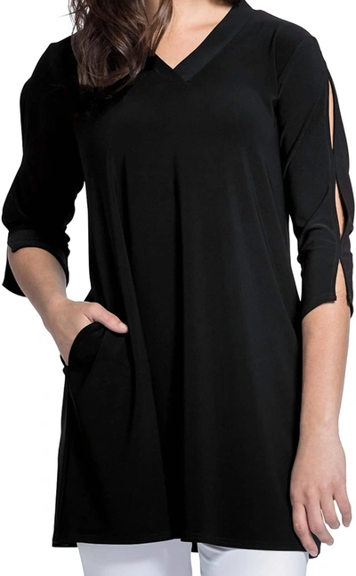Shop Sympli Shift V-neck 3/4 Sleeve Tunic Shirt Top In Black