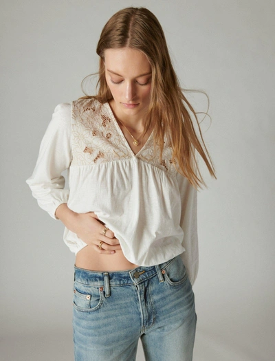 Shop Lucky Brand Women's Floral Cutwork Knit Top In White