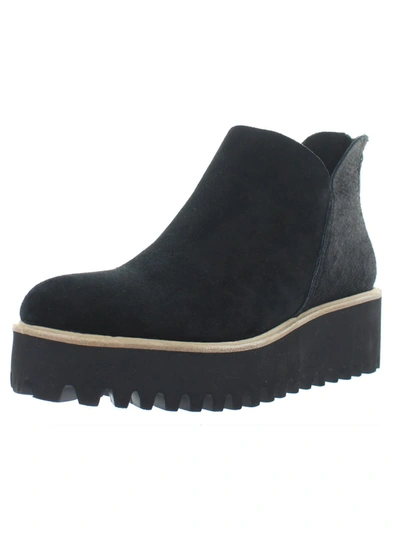 Shop All Black Fur Shootie Tread Womens Calf Hair Lug Sole Platform Boots In Black