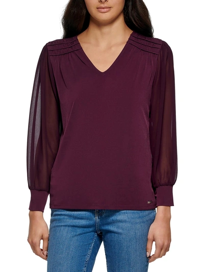 Shop Calvin Klein Womens Chiffon V-neck Blouse In Purple