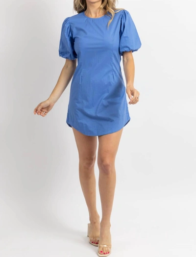 Shop Day + Moon Azure Puff Sleeve Poplin Mini Dress In Blue