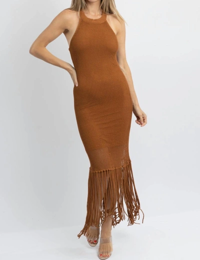 Shop Current Air Diem Fringed Midi Dress In Brown