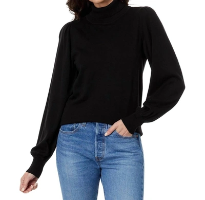 Shop Lilla P Puff Sleeve Turtleneck Sweater In Black