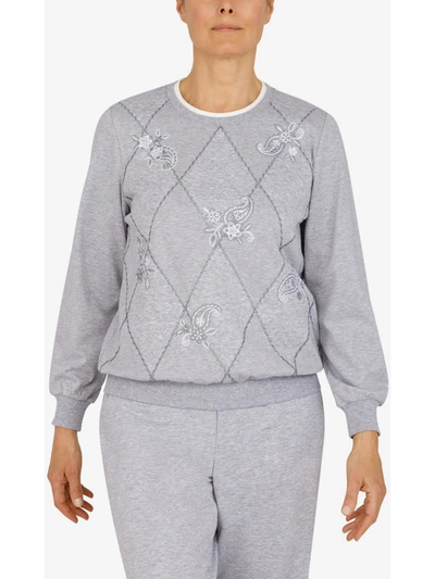 Shop Alfred Dunner Womens Embellished Comfy Sweatshirt In Grey