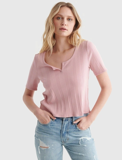 Shop Lucky Brand Women's Short Sleeve Slim Notch Neck Tee In Pink
