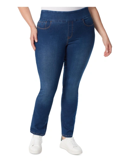Shop Gloria Vanderbilt Plus Womens Monogram Pull On Straight Leg Jeans In Multi