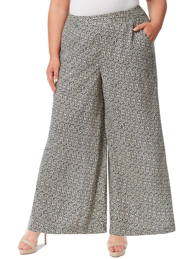 Shop Jessica Simpson Plus Shaye Womens Mid Rise Printed Wide Leg Pants In Multi