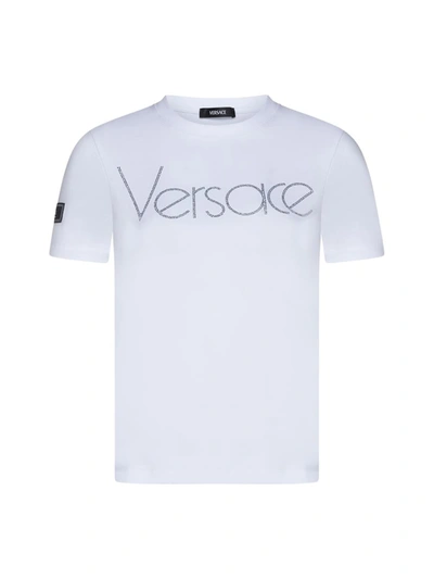 Shop Versace T-shirts And Polos In White + Crystal