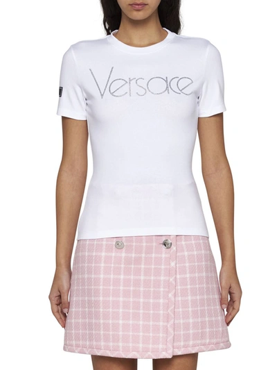Shop Versace T-shirts And Polos In White + Crystal