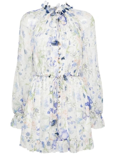 Shop Zimmermann Floral Print Playsuit In Blue