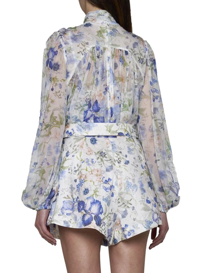 Shop Zimmermann Shorts In Blue Garden Print