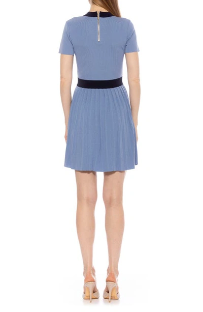 Alexia Admor Anders Short Sleeve Pleated Fit & Flare Dress In Blue