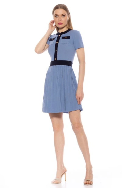 Alexia Admor Anders Short Sleeve Pleated Fit & Flare Dress In Blue