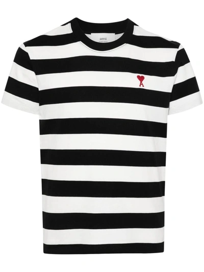 Shop Ami Alexandre Mattiussi Ami Paris Ami De Coeur Striped T-shirt In White