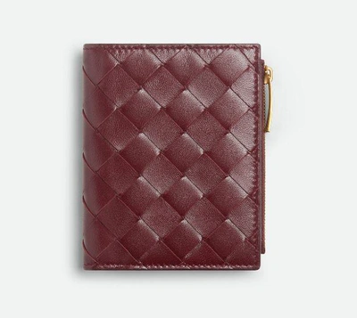 Shop Bottega Veneta Small Woven Bi-fold Wallet In Red