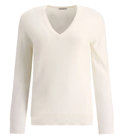 Shop Brunello Cucinelli Cashmere Sweater With Monili In White