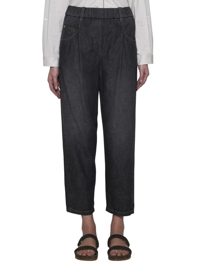 Shop Brunello Cucinelli Jeans In Black Vintage Denim Senza Baff