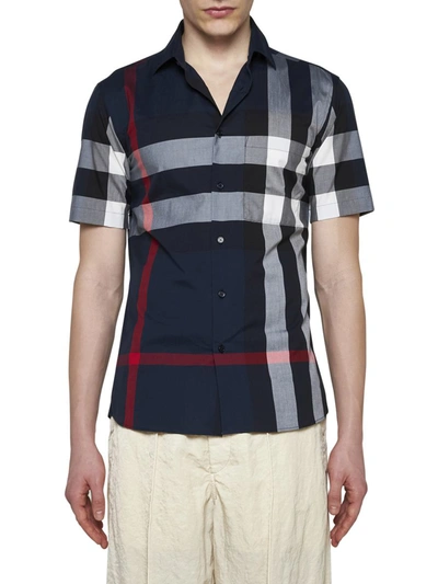 Shop Burberry Shirts In Navy Ip Check