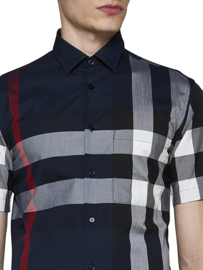 Shop Burberry Shirts In Navy Ip Check