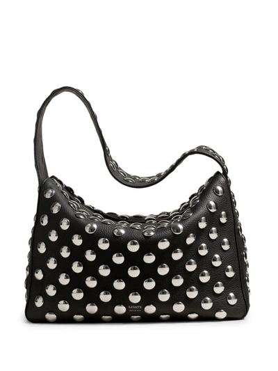 Shop Khaite Elena Medium Shoulder Bag With Silver Studs In Black