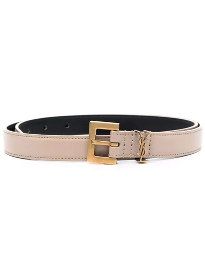 Shop Saint Laurent Cassandre Belt Square Buckle Accessories In Nude & Neutrals