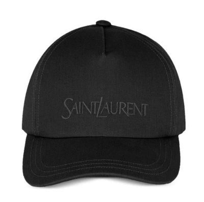 Shop Saint Laurent Logo-embroidered Gabardine-weave Cap In Black
