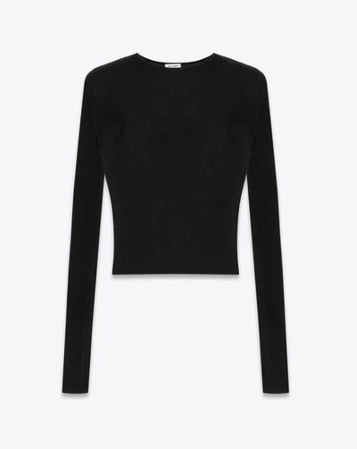 Shop Saint Laurent Ribbed-knit Cropped Top In Black