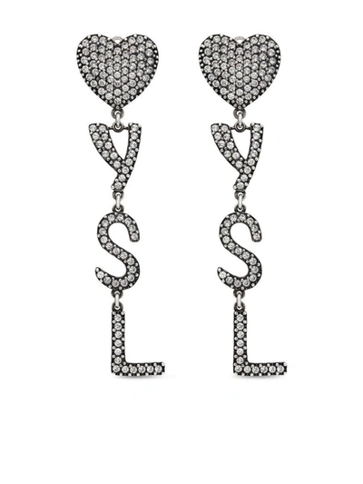 Shop Saint Laurent Opyum Heart Earrings Accessories In Grey