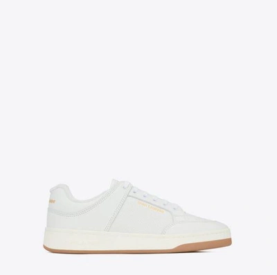 Shop Saint Laurent Sl/61 Leather Perforated Sneakers In White