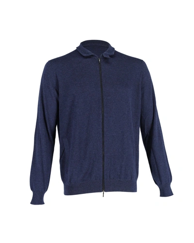 Shop Loro Piana Zipped Jacket In Navy Blue Cashmere