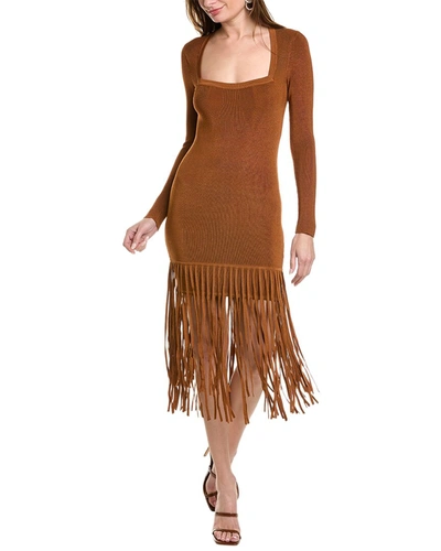Shop Toccin Mila Fringe Midi Dress In Brown