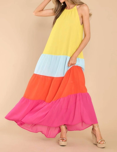 Shop Sugarlips The Rainbow Rays Colorblock Maxi Dress In Multi In Pink