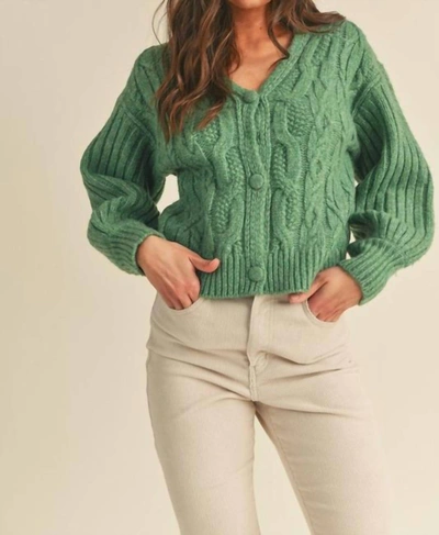 Shop Merci Cable Knit Puff Sleeve Sweater Cardigan In Rosemary Green