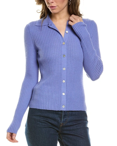 Shop Vince Ribbed Button Front Cashmere & Silk-blend Polo Shirt In Purple