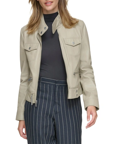 Shop Andrew Marc Marc New York Vicki Smooth Leather Coat In Beige