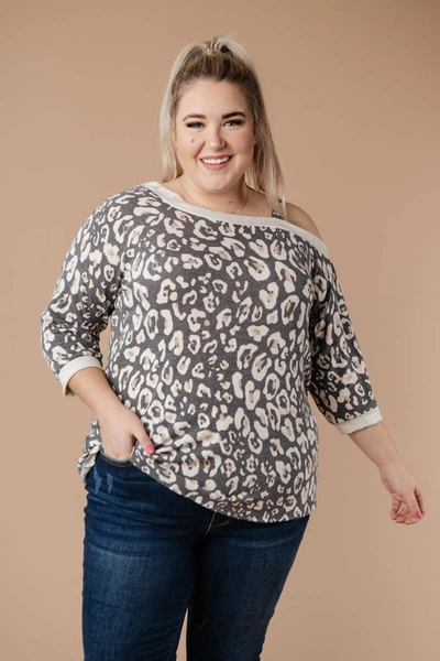 Now N Forever Grin & Bare It Animal Print Top In Grey/leopard Print In Grey