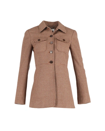 Shop Chloé Chloe Single-breasted Houndstooth Jacket In Brown Wool