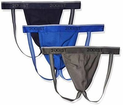 Shop 2(x)ist Men's 3-pack Stretch Core Jockstraps In Eclipse/lead/dazzling Blue
