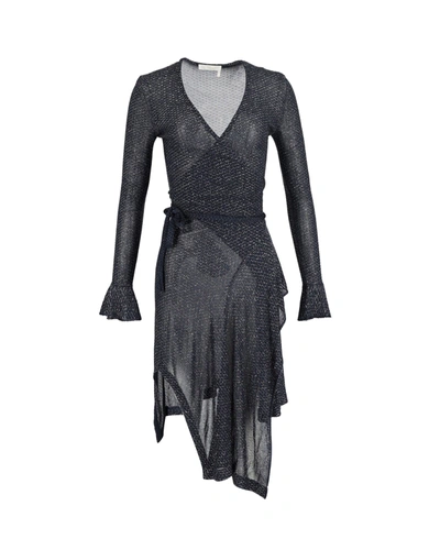 Shop Chloé Metallic Midi Wrap Dress In Black Viscose