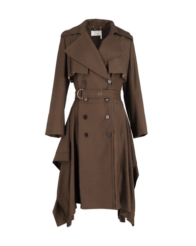 Shop Chloé Chloe Double-breasted Belted Drape-side Trench Coat In Brown Wool