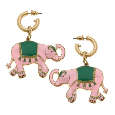 Shop Canvas Style Women's Livy Enamel Elephant Earrings In Pink/green